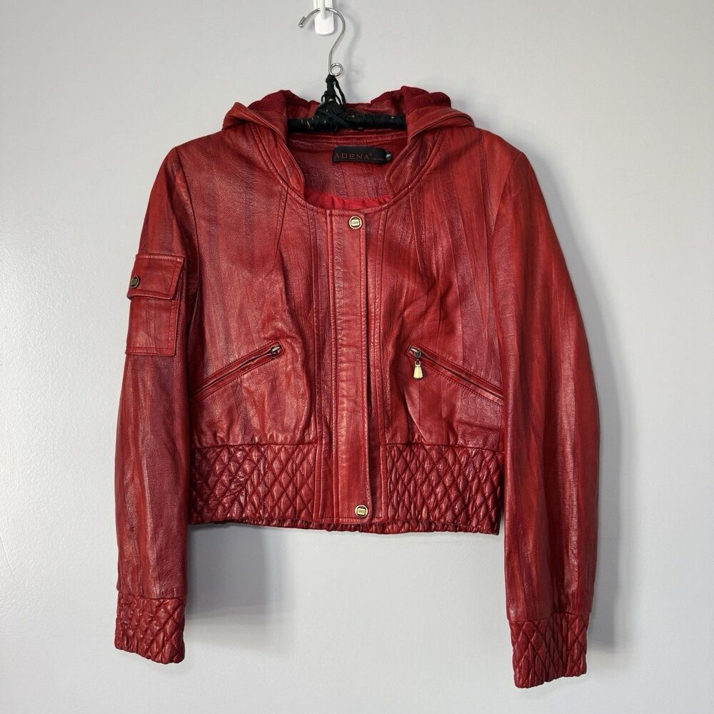 STUNNING Vintage Adena Quilted Hooded Snakeskin Cargo Leather Jacket Sz M